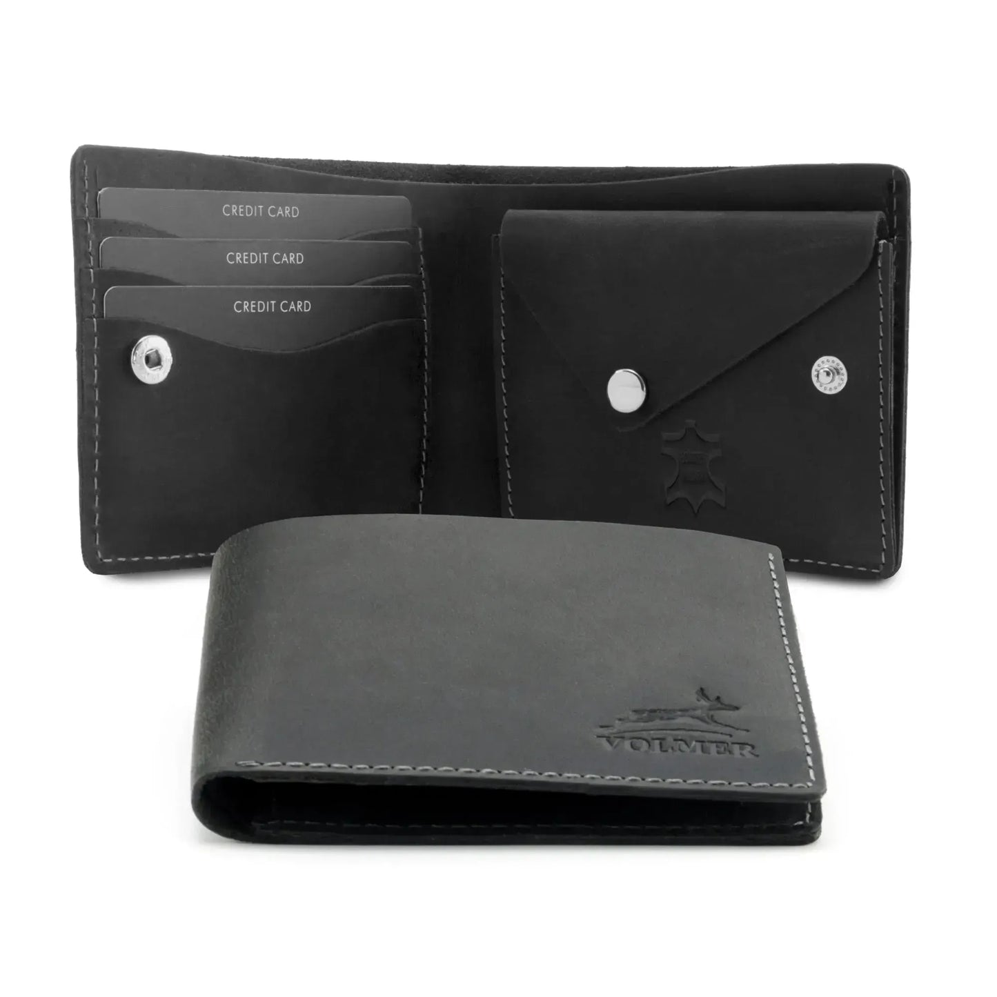 Minimalistische Leder Geldbörse mit Münzfach – 3 Fächer für Karten – Plastikfrei – Geschenkkarton | Nighthawk