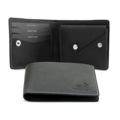 Minimalistische Leder Geldbörse mit Münzfach – 3 Fächer für Karten – Plastikfrei – Geschenkkarton | Nighthawk