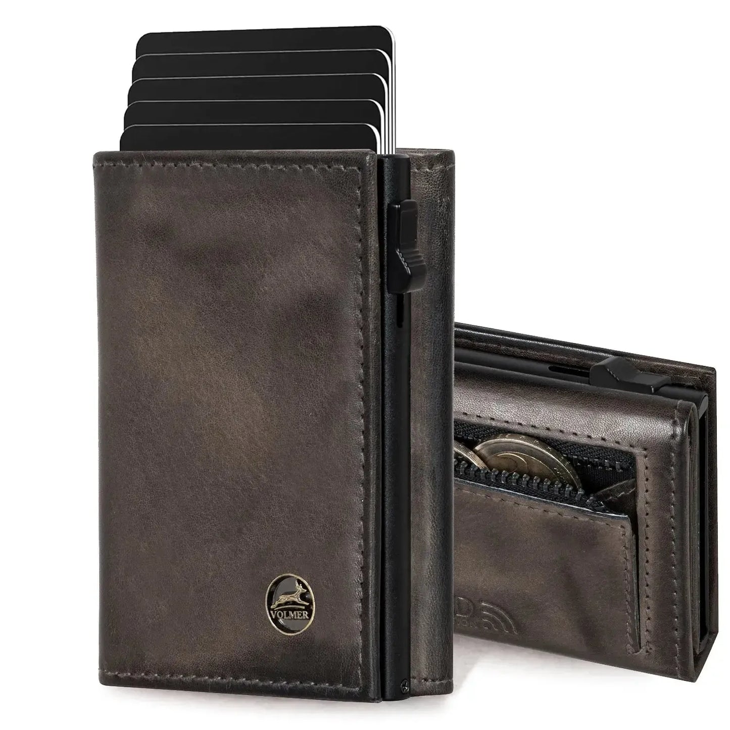 POP-UP Kartenetui mit Münzfach aus Leder – Platz für 11 Karten – Scheinfach – RFID-Schutz | VO44