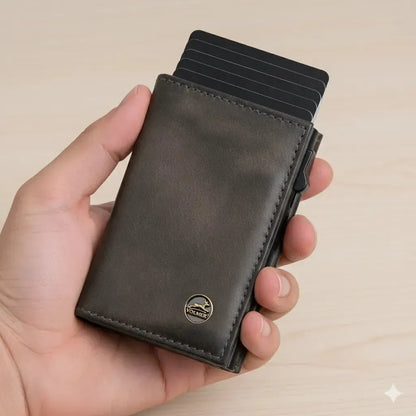 POP-UP Kartenetui mit Münzfach aus Leder – Platz für 11 Karten – Scheinfach – RFID-Schutz | VO44