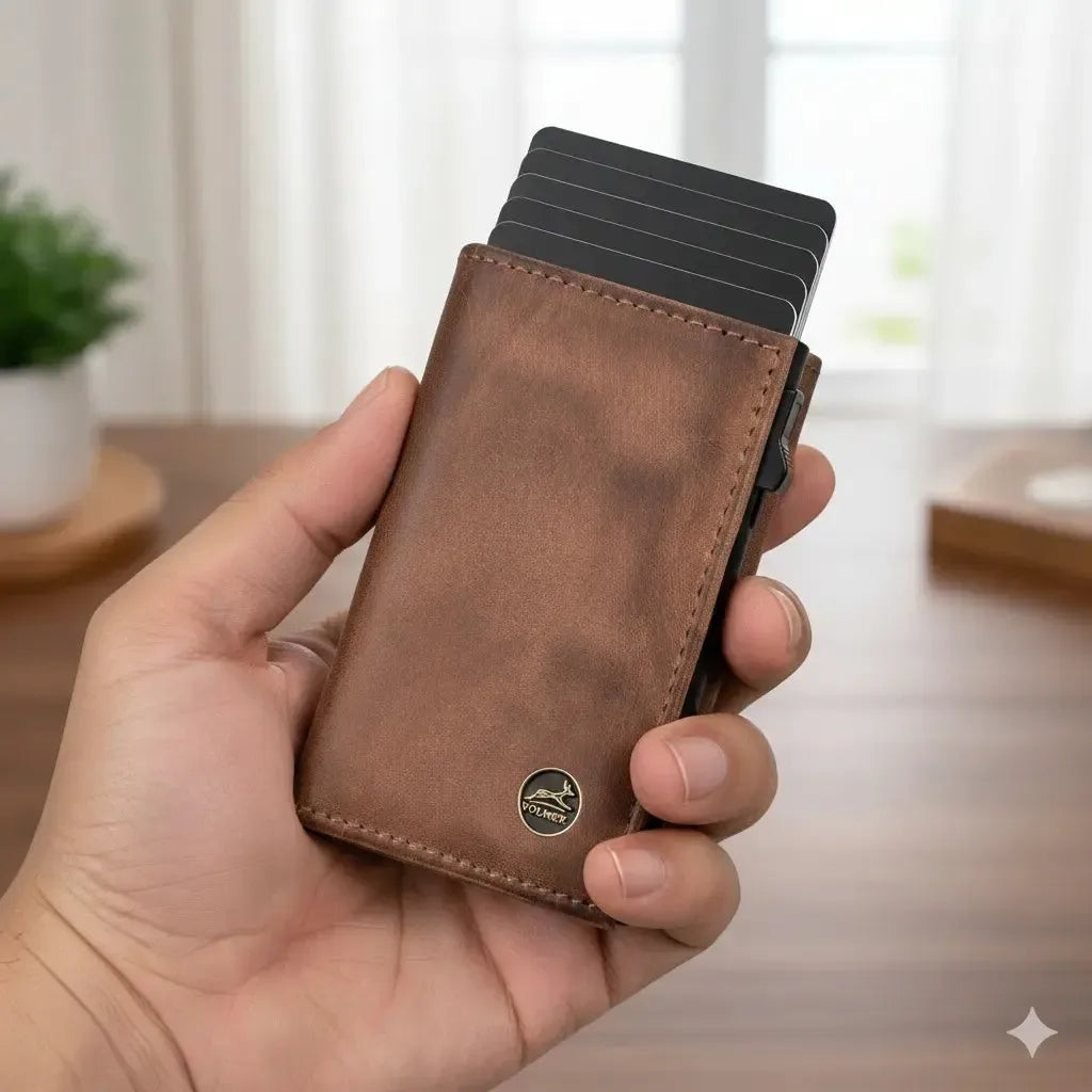 POP-UP Kartenetui mit Münzfach aus Leder – Platz für 11 Karten – Scheinfach – RFID-Schutz | VO44