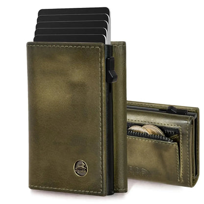 POP-UP Kartenetui mit Münzfach aus Leder – Platz für 11 Karten – Scheinfach – RFID-Schutz | VO44