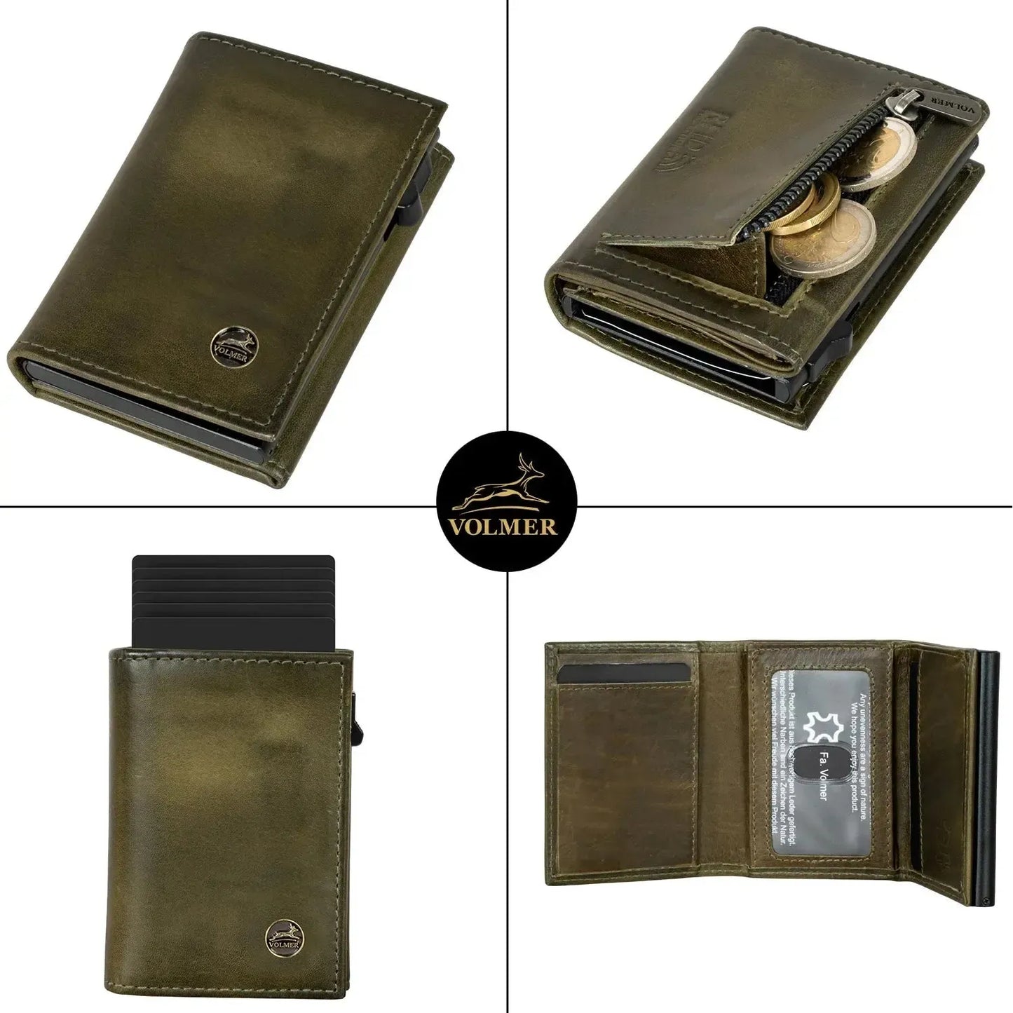 POP-UP Kartenetui mit Münzfach aus Leder – Platz für 11 Karten – Scheinfach – RFID-Schutz | VO44