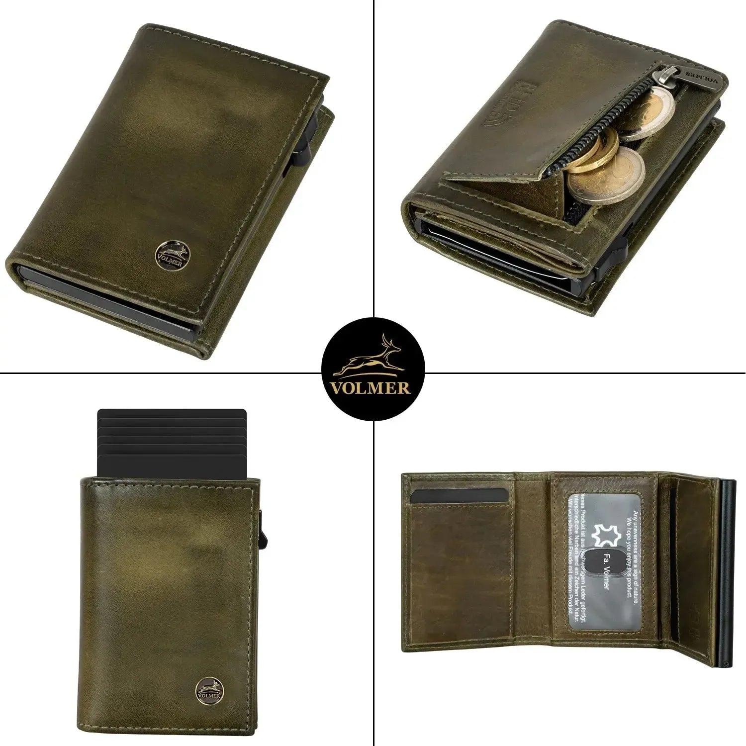 POP-UP Kartenetui mit Münzfach aus Leder – Platz für 11 Karten – Scheinfach – RFID-Schutz | VO44