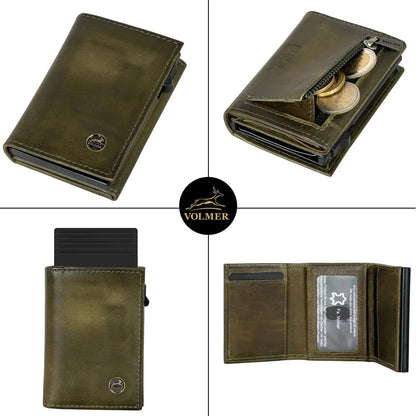 POP-UP Kartenetui mit Münzfach aus Leder – Platz für 11 Karten – Scheinfach – RFID-Schutz | VO44