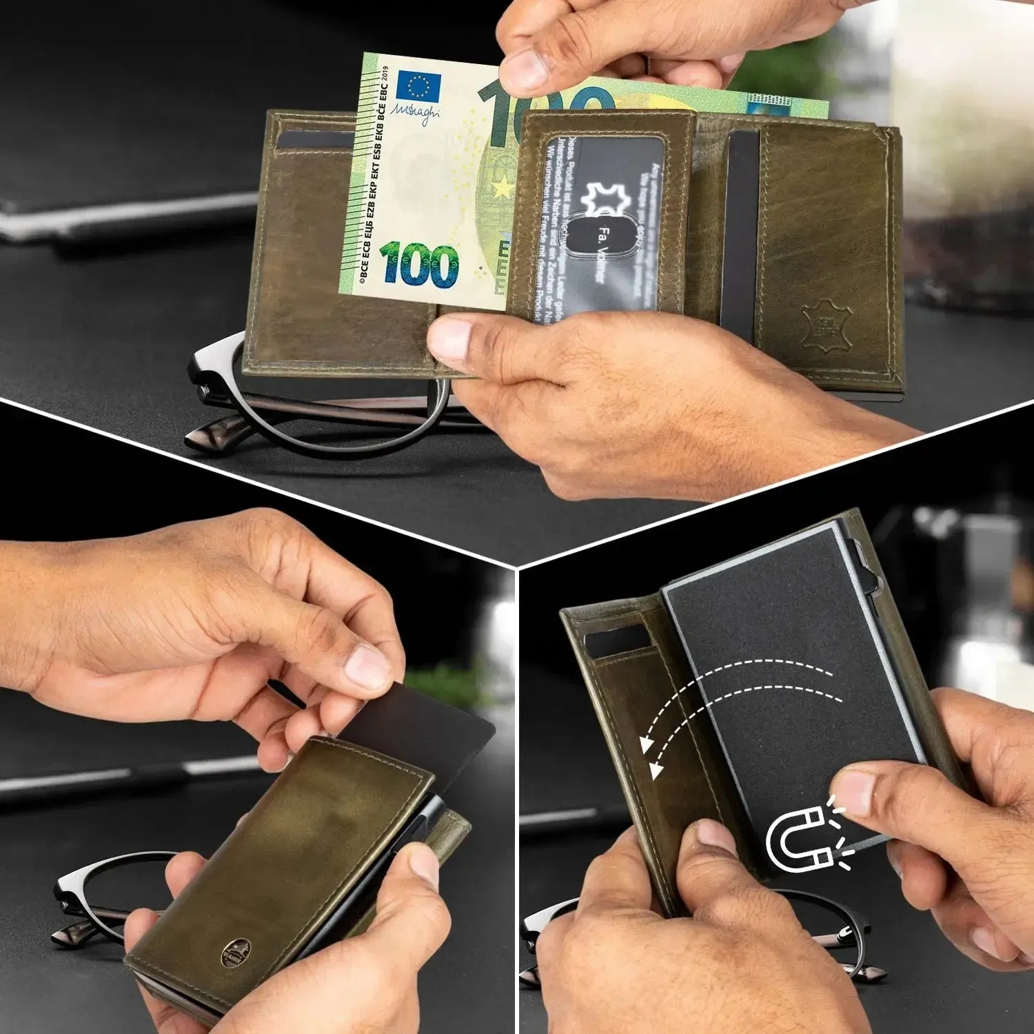 POP-UP Kartenetui mit Münzfach aus Leder – Platz für 11 Karten – Scheinfach – RFID-Schutz | VO44