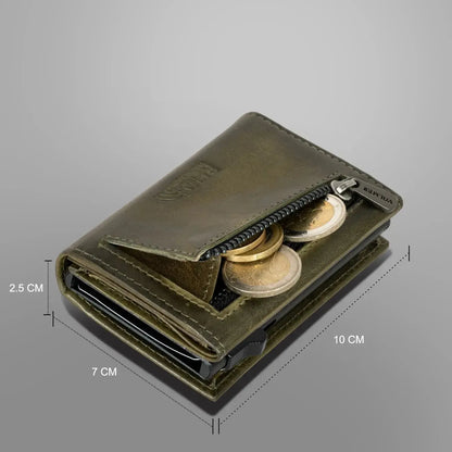 POP-UP Kartenetui mit Münzfach aus Leder – Platz für 11 Karten – Scheinfach – RFID-Schutz | VO44