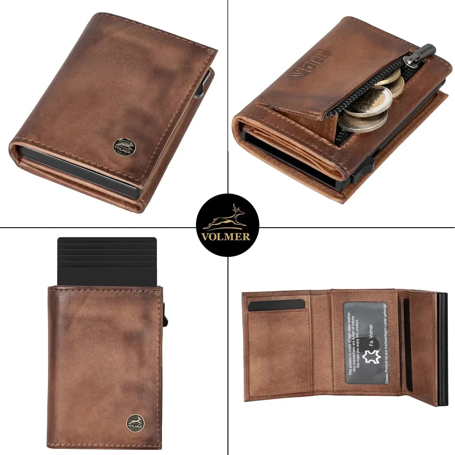 POP-UP Kartenetui mit Münzfach aus Leder – Platz für 11 Karten – Scheinfach – RFID-Schutz | VO44