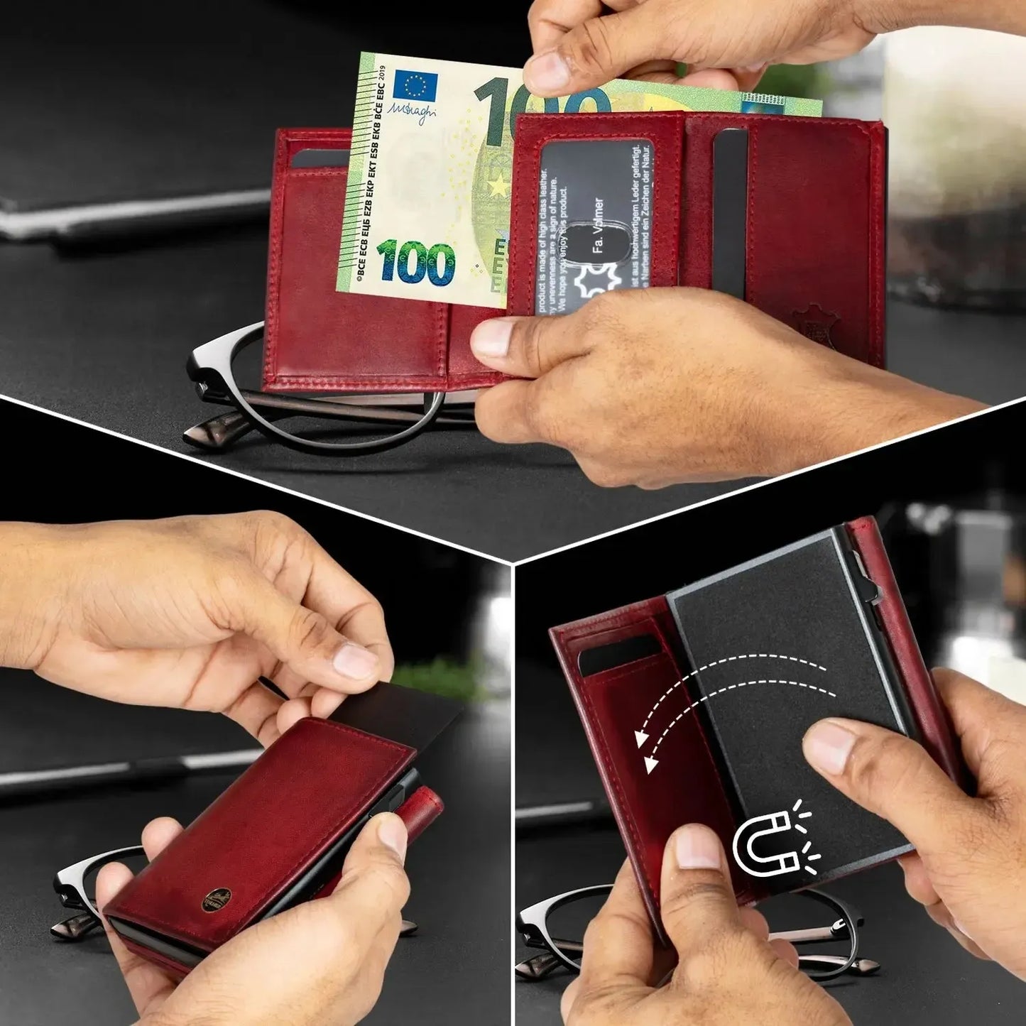 POP-UP Kartenetui mit Münzfach aus Leder – Platz für 11 Karten – Scheinfach – RFID-Schutz | VO44