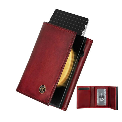 POP-UP Kartenetui mit Münzfach aus Leder – Platz für 11 Karten – Scheinfach – RFID-Schutz | VO44