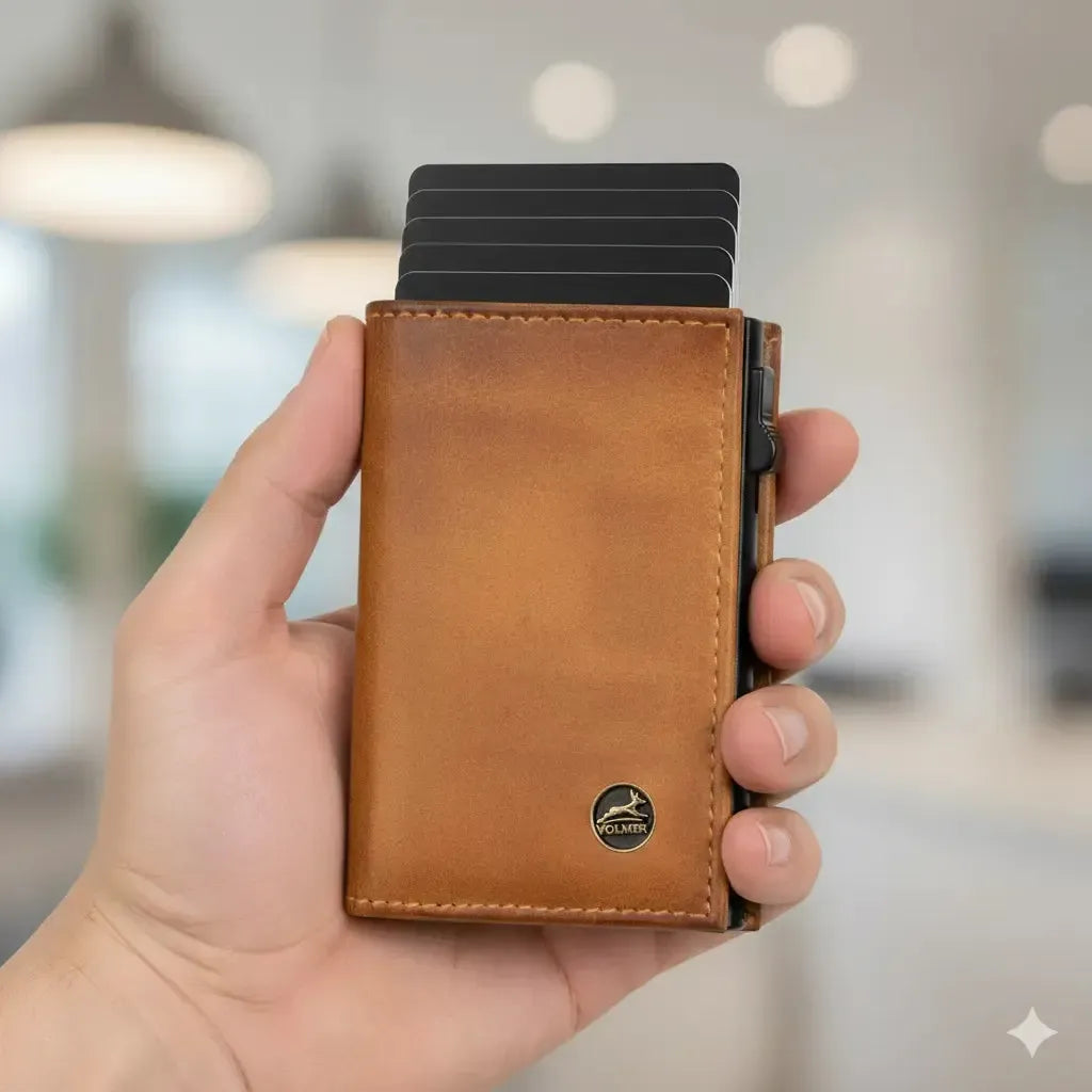 POP-UP Kartenetui mit Münzfach aus Leder – Platz für 11 Karten – Scheinfach – RFID-Schutz | VO44