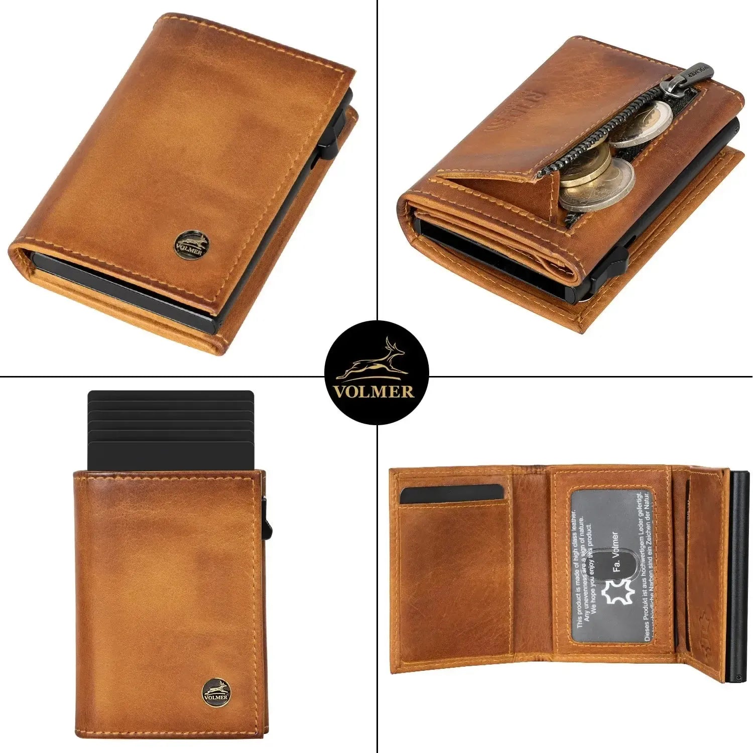 POP-UP Kartenetui mit Münzfach aus Leder – Platz für 11 Karten – Scheinfach – RFID-Schutz | VO44