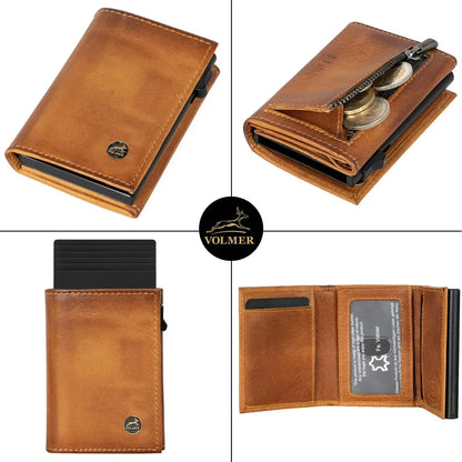 POP-UP Kartenetui mit Münzfach aus Leder – Platz für 11 Karten – Scheinfach – RFID-Schutz | VO44