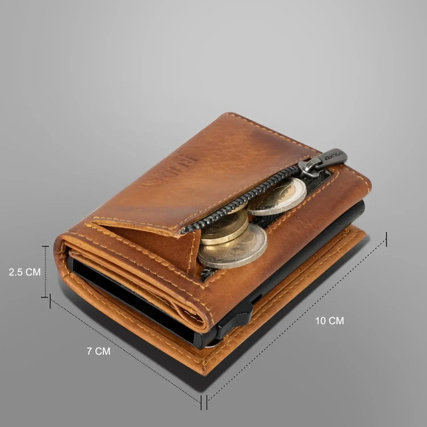 POP-UP Kartenetui mit Münzfach aus Leder – Platz für 11 Karten – Scheinfach – RFID-Schutz | VO44