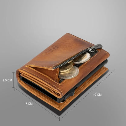 POP-UP Kartenetui mit Münzfach aus Leder – Platz für 11 Karten – Scheinfach – RFID-Schutz | VO44