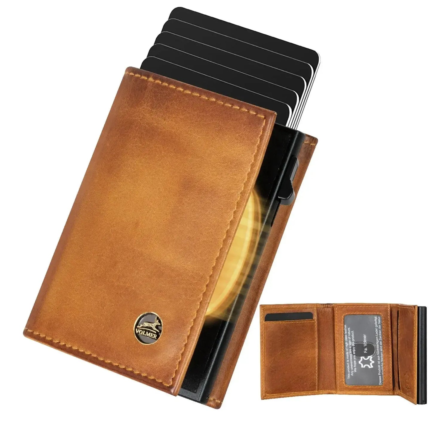 POP-UP Kartenetui mit Münzfach aus Leder – Platz für 11 Karten – Scheinfach – RFID-Schutz | VO44