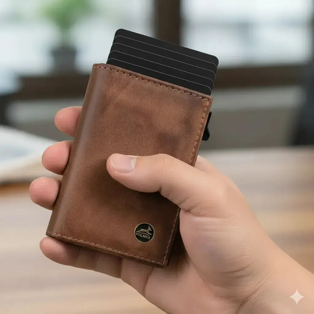 POP-UP card holder with coin pocket made of leather – space for 11 cards – bill compartment – RFID protection | VO44