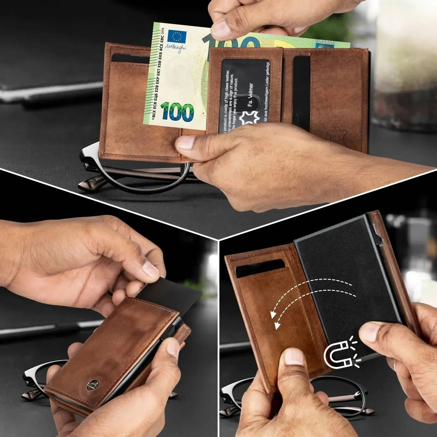 POP-UP Kartenetui mit Münzfach aus Leder – Platz für 11 Karten – Scheinfach – RFID-Schutz | VO44