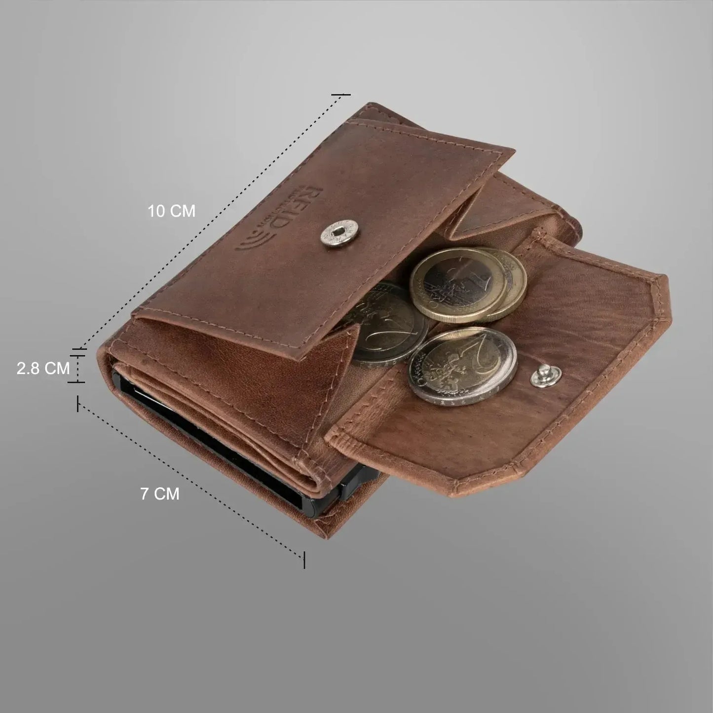 POP-UP card holder with coin pocket made of leather – space for 11 cards – bill compartment – RFID protection | VO44