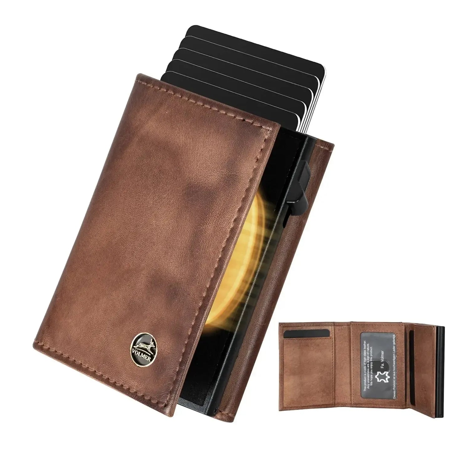 Pop-up card holder with coin pocket made of leather – space for 11 cards – bill compartment – RFID protection | VO44
