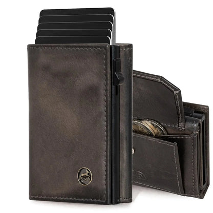 POP-UP Kartenetui mit Münzfach aus Leder – Platz für 11 Karten – Scheinfach – RFID-Schutz | VO44