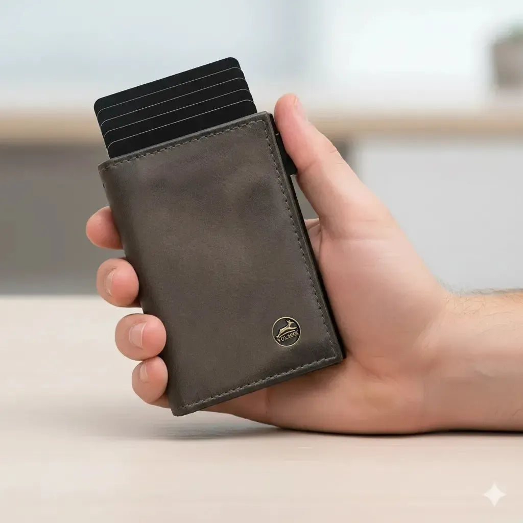 POP-UP Kartenetui mit Münzfach aus Leder – Platz für 11 Karten – Scheinfach – RFID-Schutz | VO44