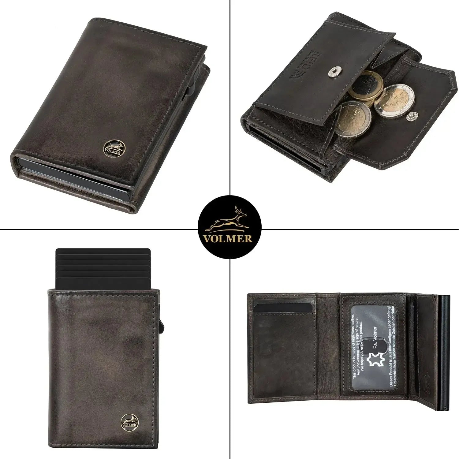 POP-UP Kartenetui mit Münzfach aus Leder – Platz für 11 Karten – Scheinfach – RFID-Schutz | VO44