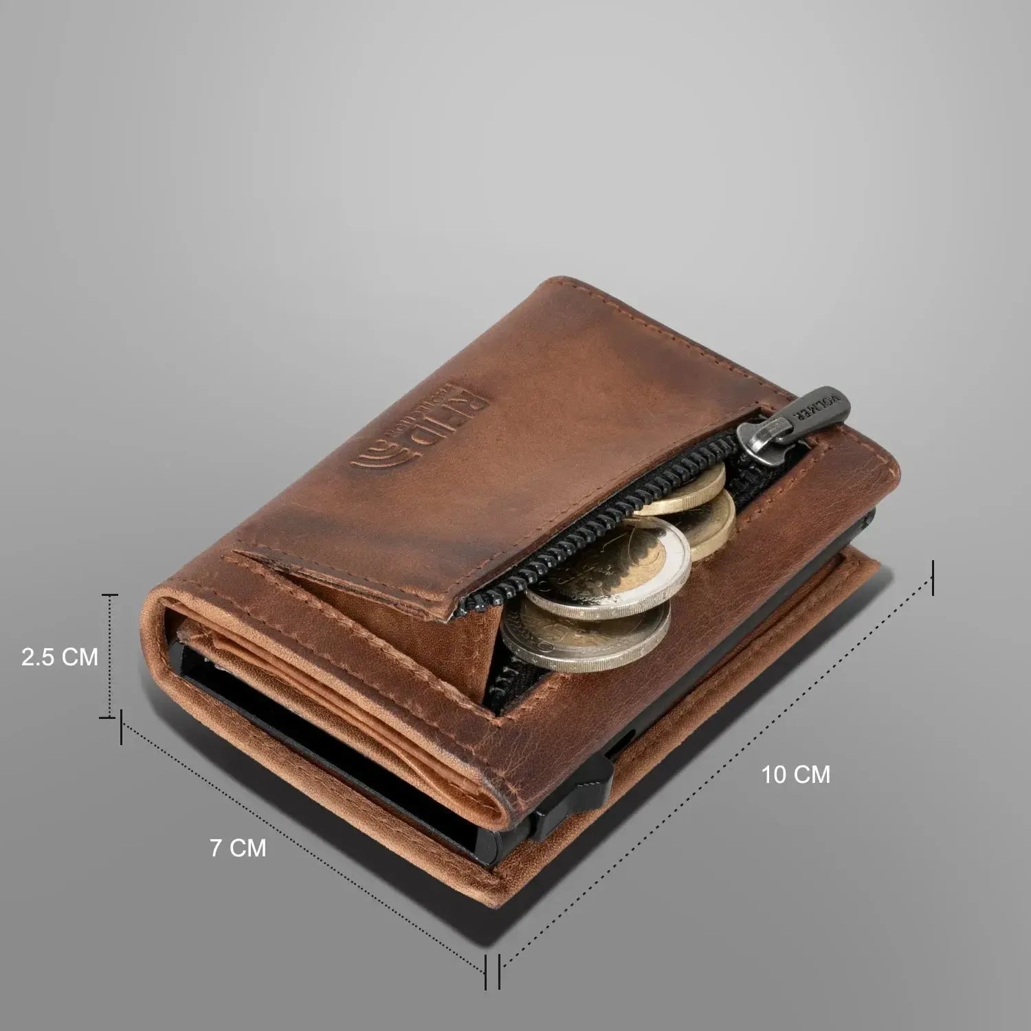 POP-UP Kartenetui mit Münzfach aus Leder – Platz für 11 Karten – Scheinfach – RFID-Schutz | VO44