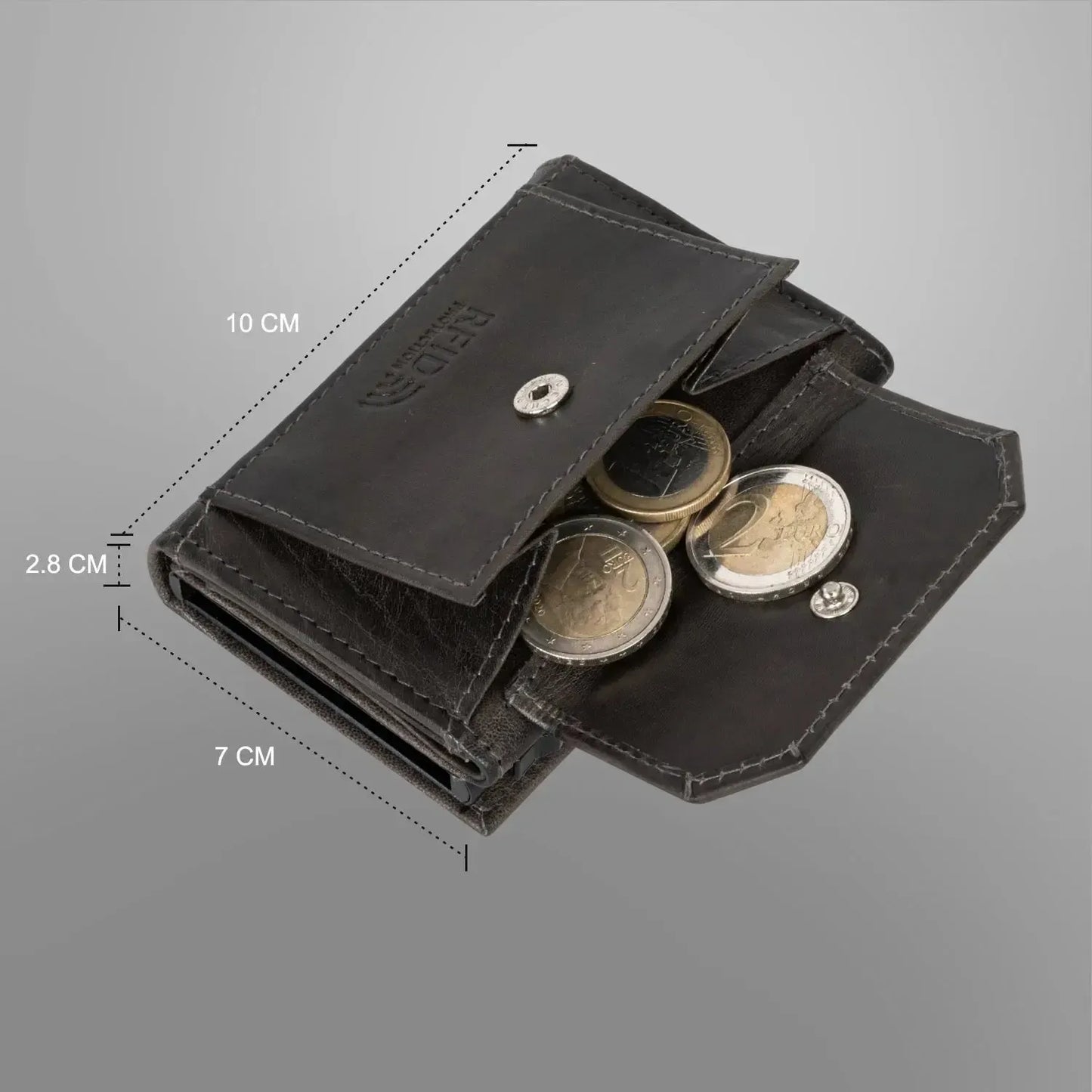 POP-UP Kartenetui mit Münzfach aus Leder – Platz für 11 Karten – Scheinfach – RFID-Schutz | VO44