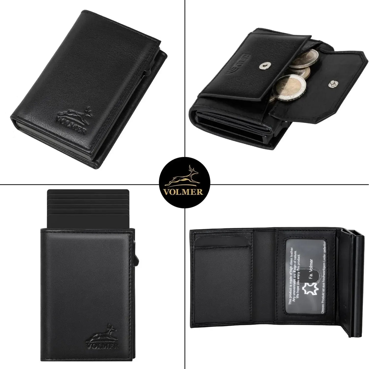 POP-UP Kartenetui mit Münzfach aus Leder – Platz für 11 Karten – Scheinfach – RFID-Schutz | VO44