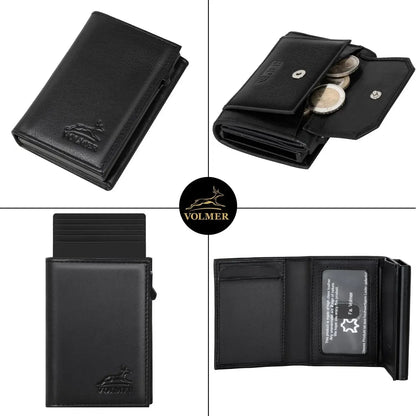 POP-UP Kartenetui mit Münzfach aus Leder – Platz für 11 Karten – Scheinfach – RFID-Schutz | VO44