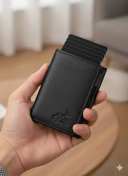 POP-UP card holder with coin pocket made of leather – space for 11 cards – bill compartment – RFID protection | VO44