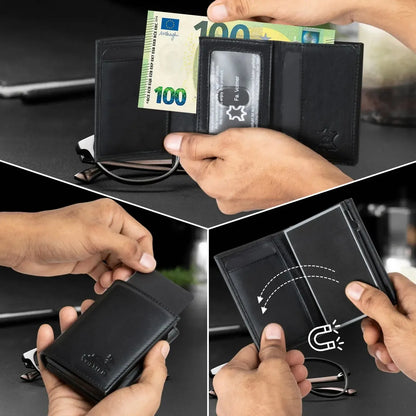 POP-UP Kartenetui mit Münzfach aus Leder – Platz für 11 Karten – Scheinfach – RFID-Schutz | VO44