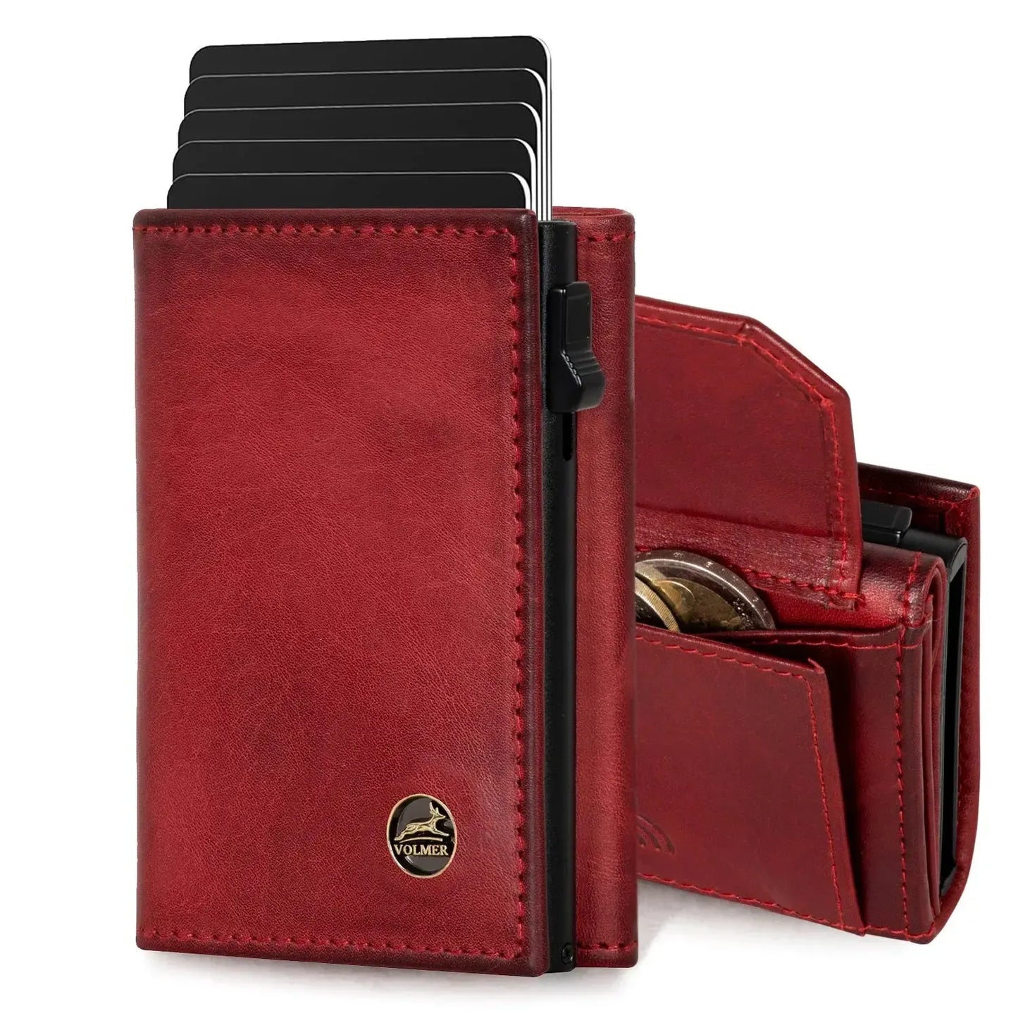 POP-UP card case with coin pocket made of leather – space for 11 cards – bill compartment – RFID protection | VO44