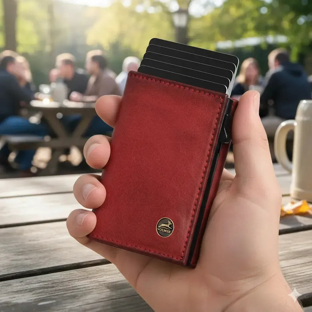 POP-UP card holder with coin pocket made of leather – space for 11 cards – bill compartment – RFID protection | VO44