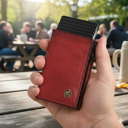 POP-UP card holder with coin pocket made of leather – space for 11 cards – bill compartment – RFID protection | VO44