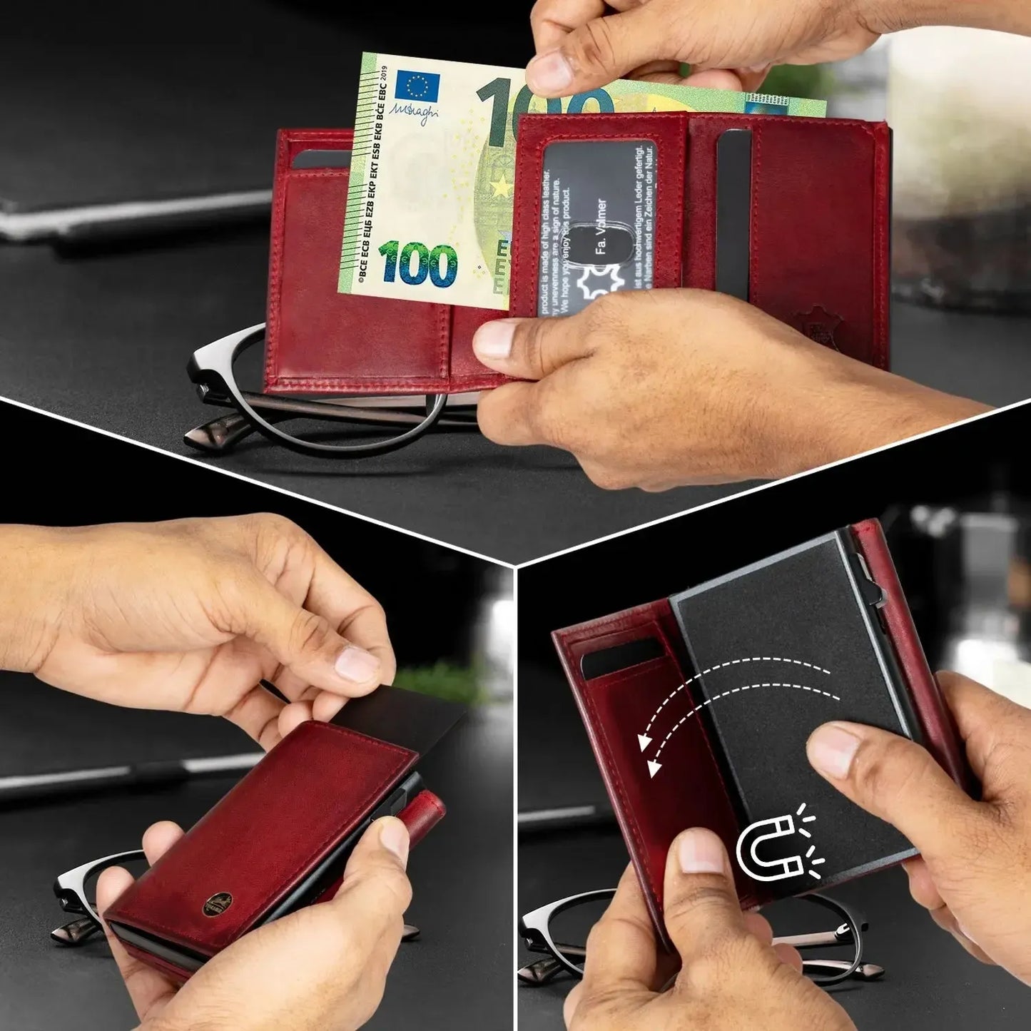 POP-UP card holder with coin pocket made of leather – space for 11 cards – bill compartment – RFID protection | VO44