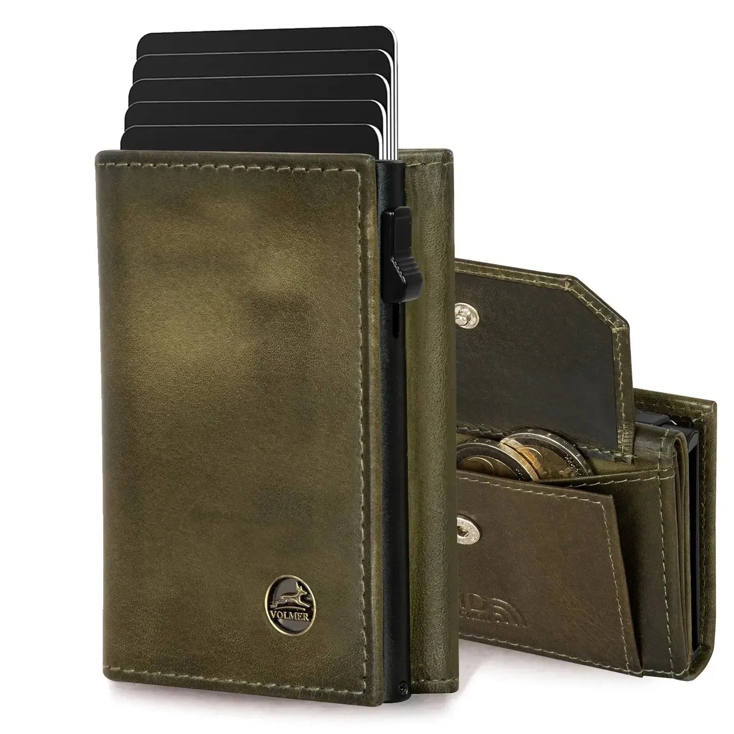 POP-UP card holder with coin pocket made of leather – room for 11 cards – bill compartment – RFID protection | VO44