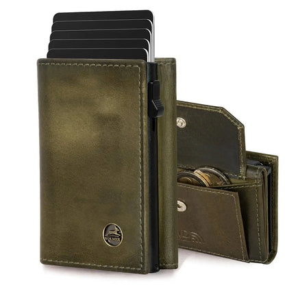 POP-UP card holder with coin pocket made of leather – room for 11 cards – bill compartment – RFID protection | VO44