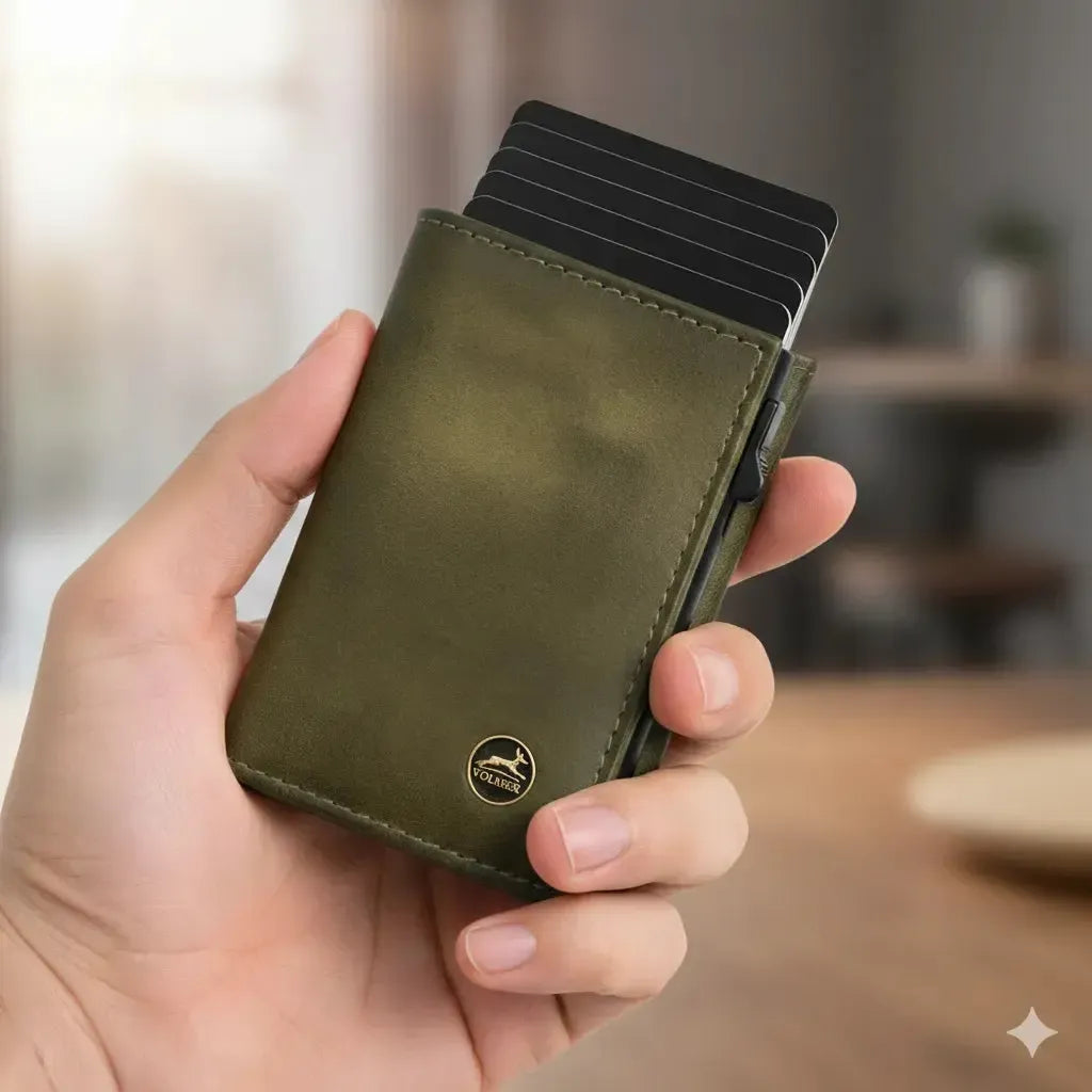 POP-UP card case with coin pocket in leather – space for 11 cards – bill compartment – RFID protection | VO44