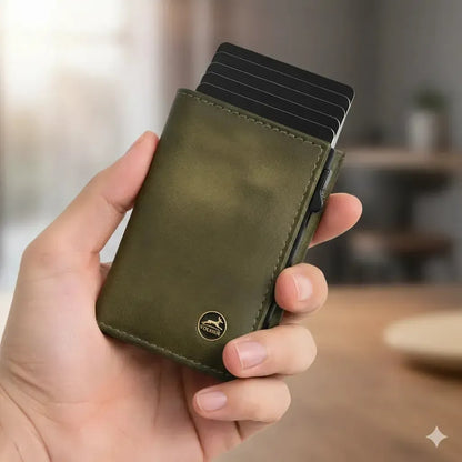 POP-UP card case with coin pocket in leather – space for 11 cards – bill compartment – RFID protection | VO44