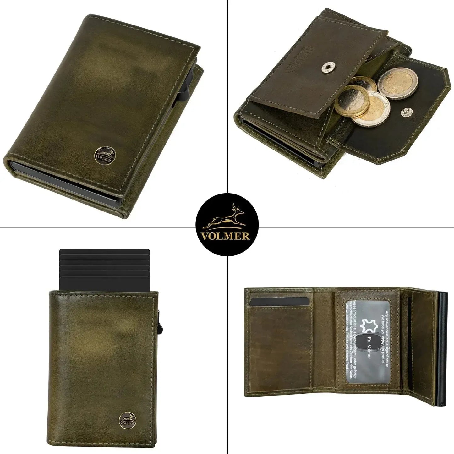 POP-UP card holder with coin pocket made of leather – space for 11 cards – bill compartment – RFID protection | VO44