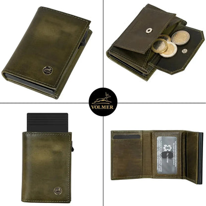 POP-UP card holder with coin pocket made of leather – space for 11 cards – bill compartment – RFID protection | VO44