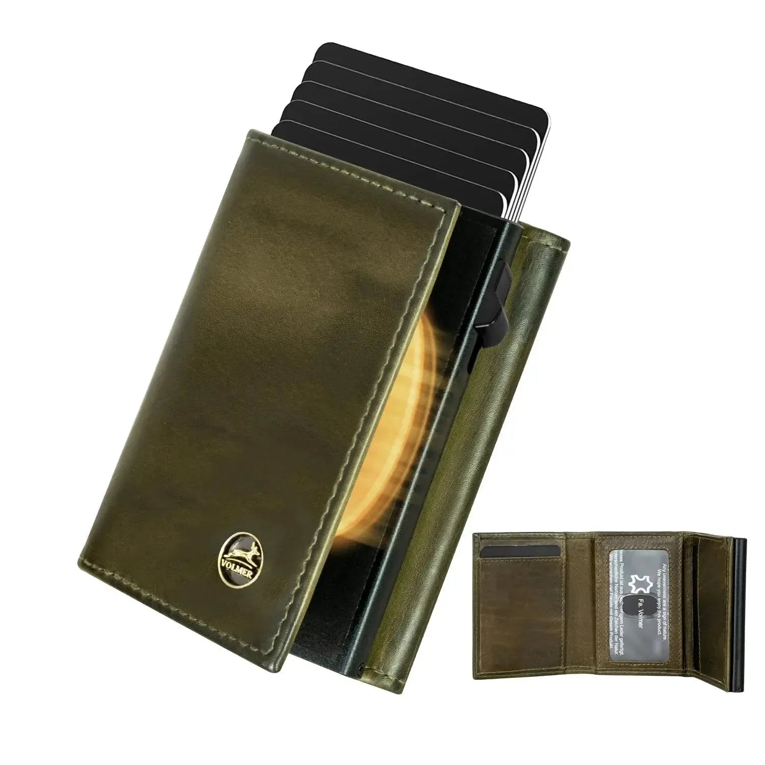 Pop-up card holder with coin pocket in leather – space for 11 cards – bill compartment – RFID protection | VO44