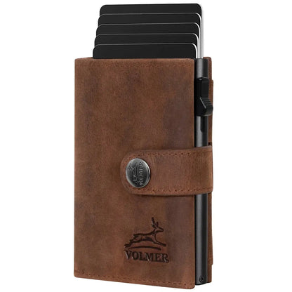 Tarjetero POP-UP de cuero con monedero – espacio para 12 tarjetas – bolsillo para billetes – protección RFID | VO45