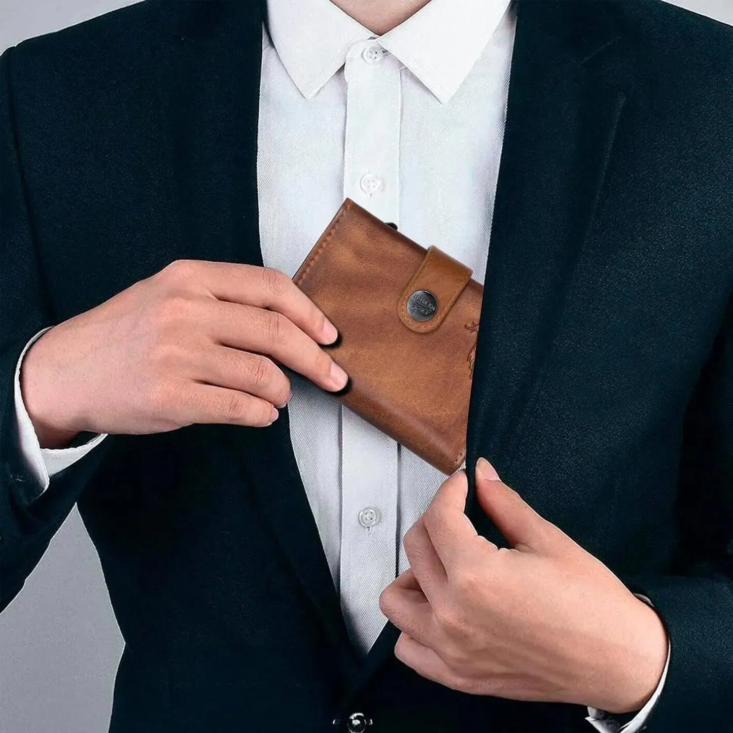 Cartera pop-up de cuero con monedero: espacio para 12 tarjetas, compartimento para billetes y protección RFID | VO45