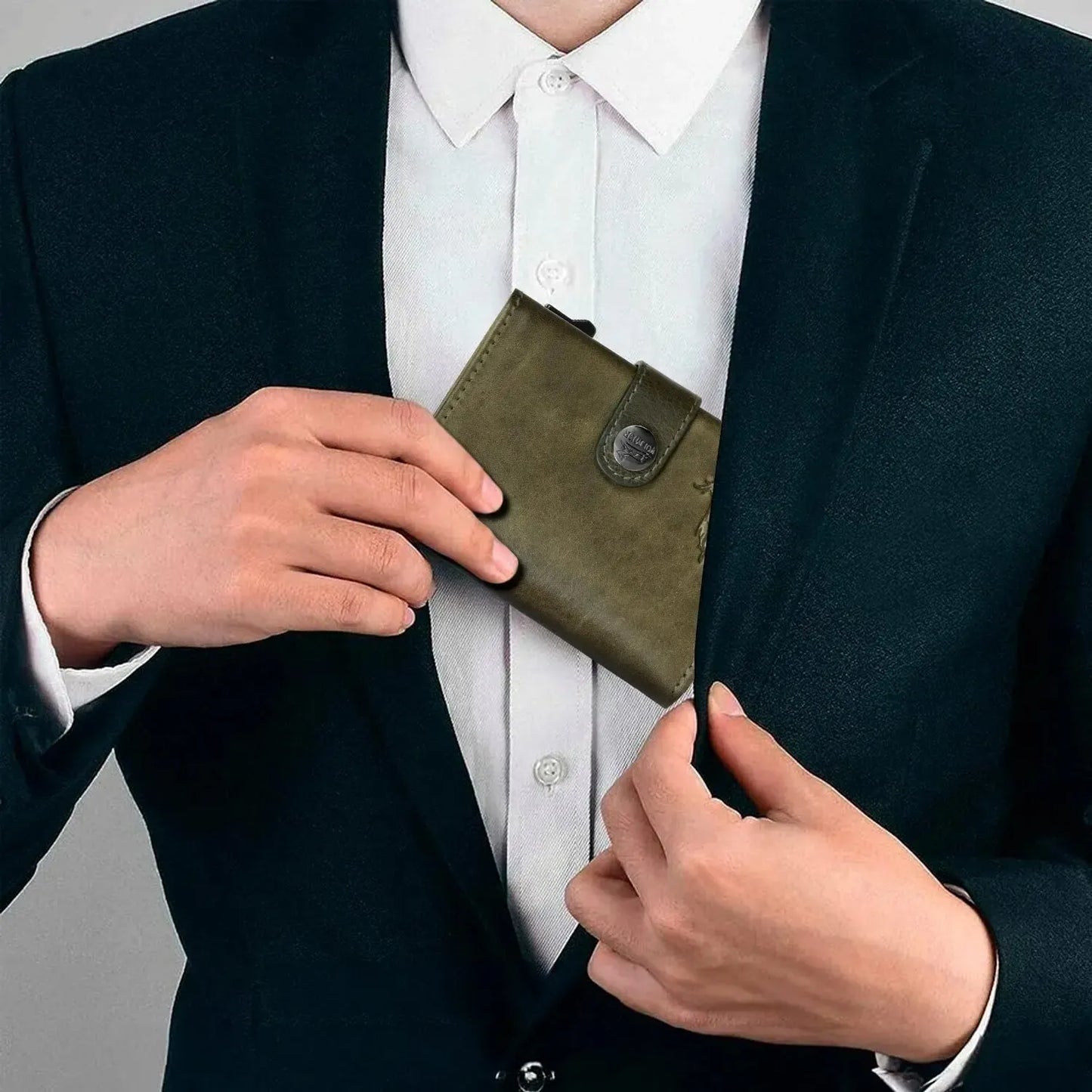 Tarjetero pop-up de cuero con monedero – espacio para 12 tarjetas – compartimento para billetes – protección RFID | VO45