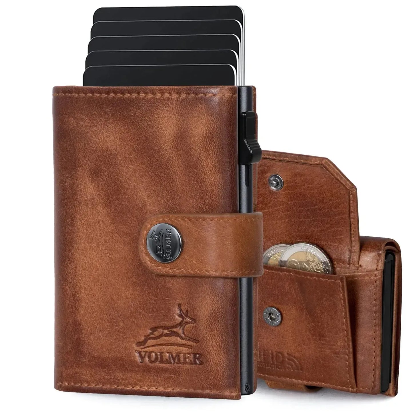 Cartera pop-up con monedero de cuero – espacio para 12 tarjetas – compartimento para billetes – protección RFID | VO45