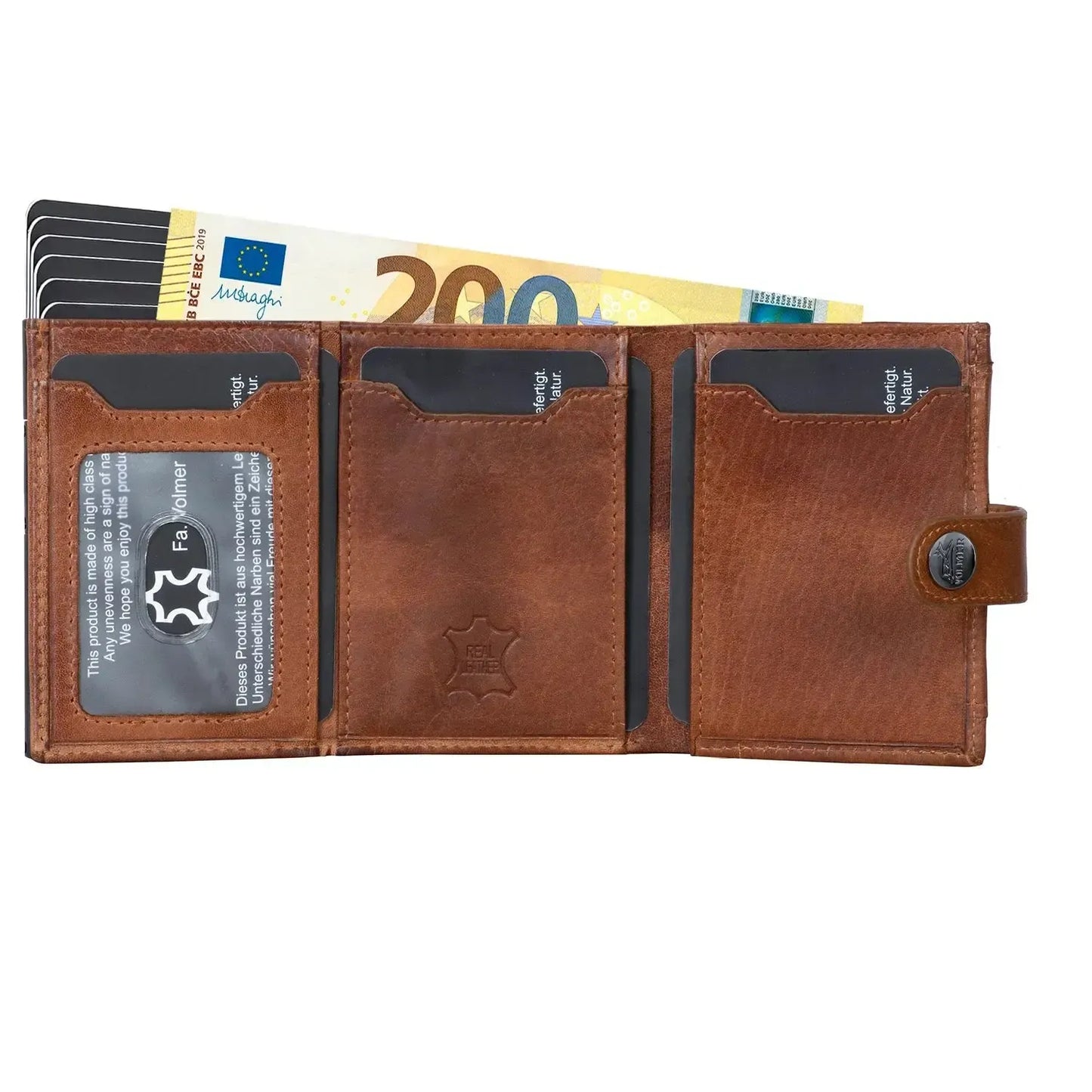 Cartera pop-up de cuero con monedero – para 12 tarjetas – compartimento para billetes – protección RFID | VO45