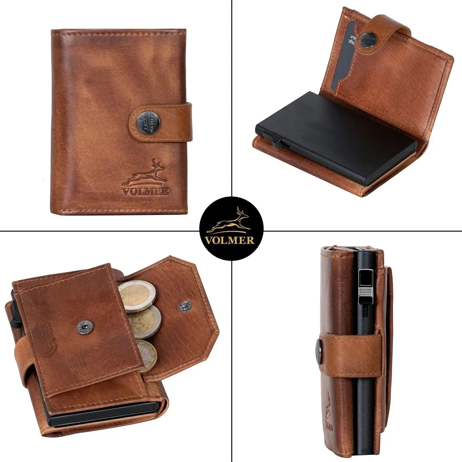 Cartera pop-up de cuero con monedero – espacio para 12 tarjetas – compartimento para billetes – protección RFID | VO45